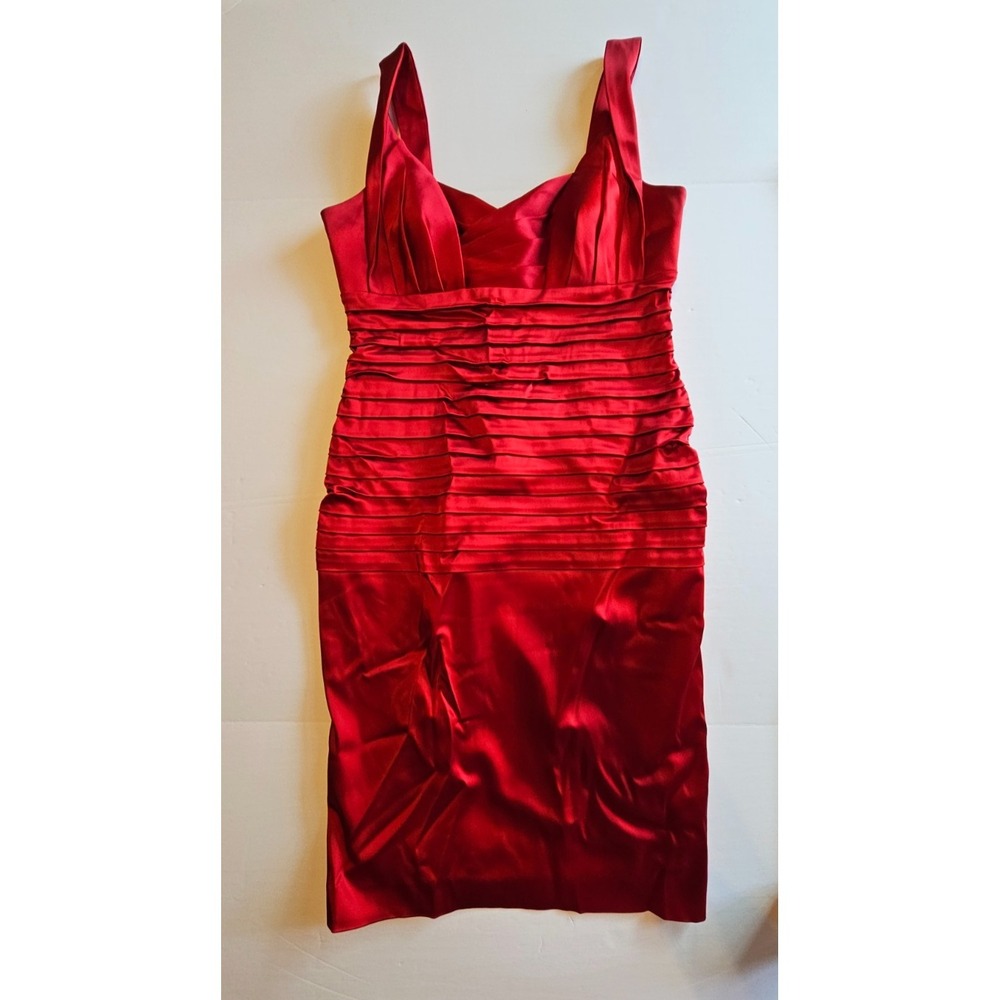 Calvin Klein SIZE 8 Dress Satin Rouge‎ Red Short Tiered Holiday Sleeveless